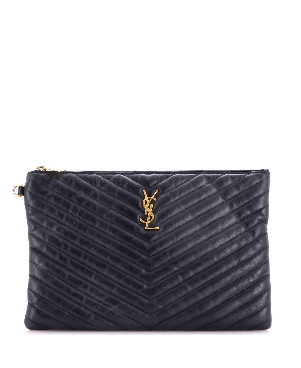Pre-Owned Saint Laurent средняя классическая сумка-клатч с монограммой Matelasse Chevron из кожи