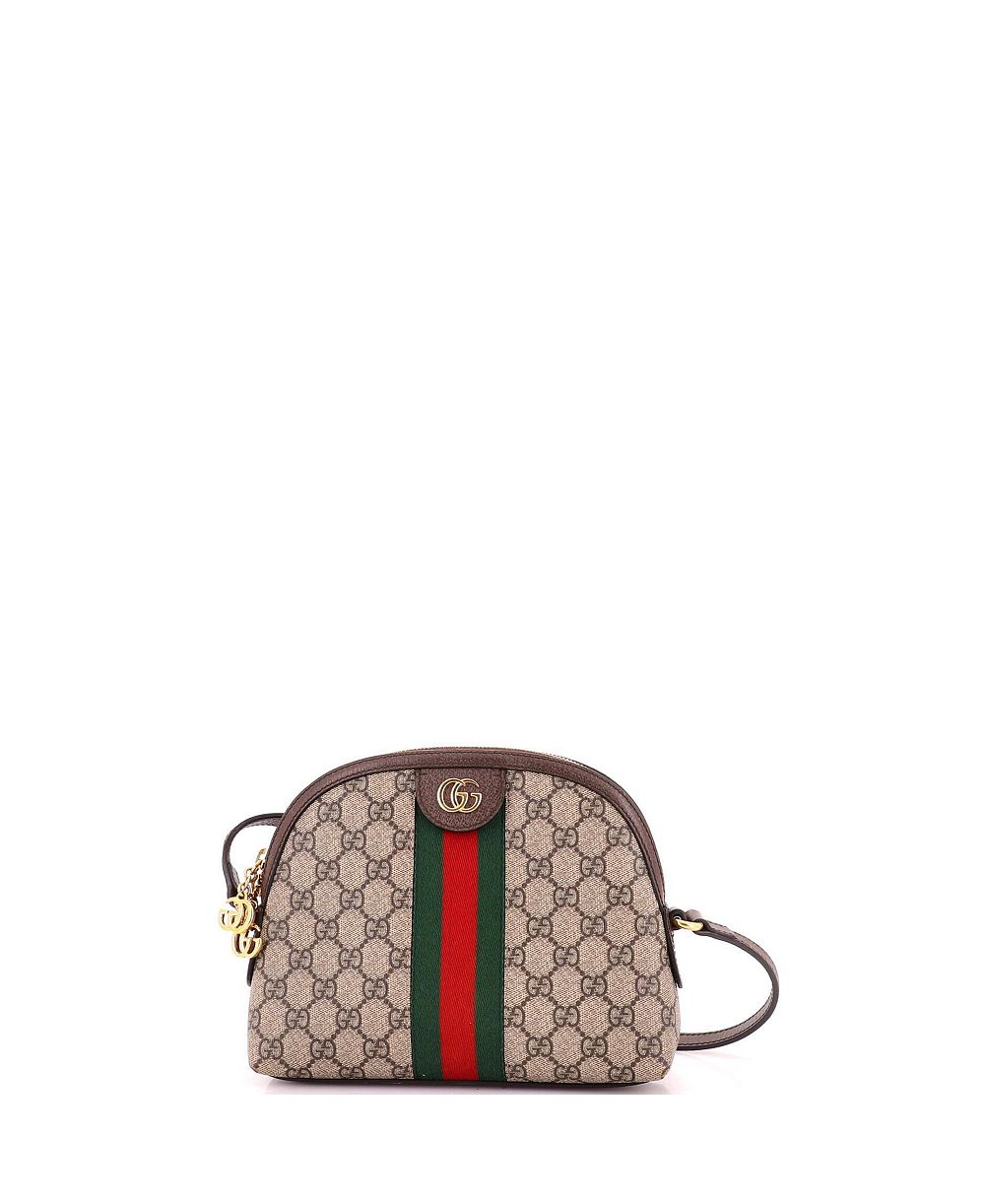 Б/у маленькая сумка Gucci Ophidia Dome на плечо из лакированной ткани GG с цепочкой
