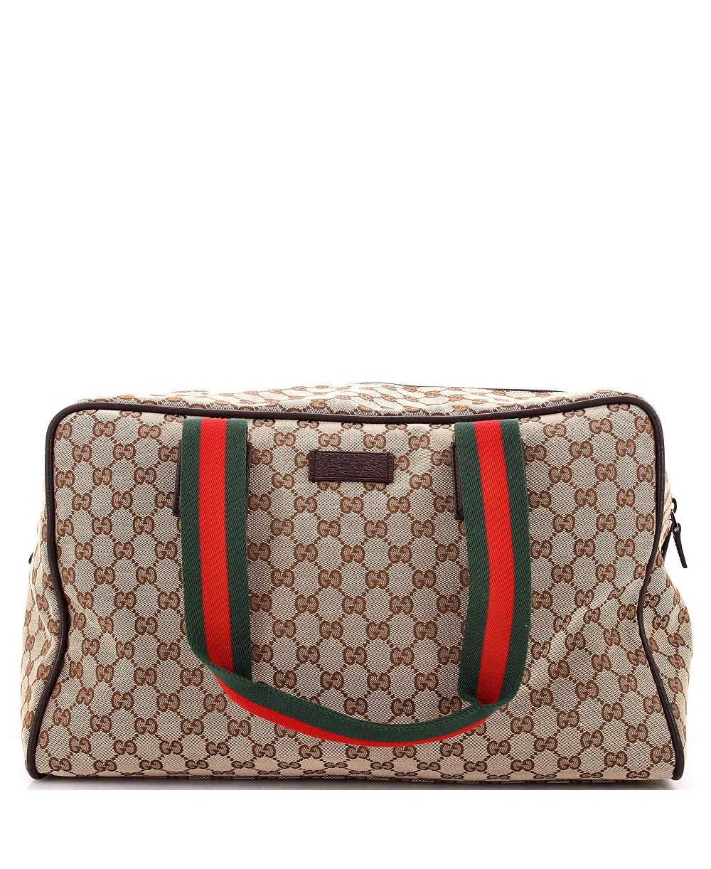 Б/у сумка-баул Gucci Medium Web Carry On Duffle из ткани GG с кожаной отделкой