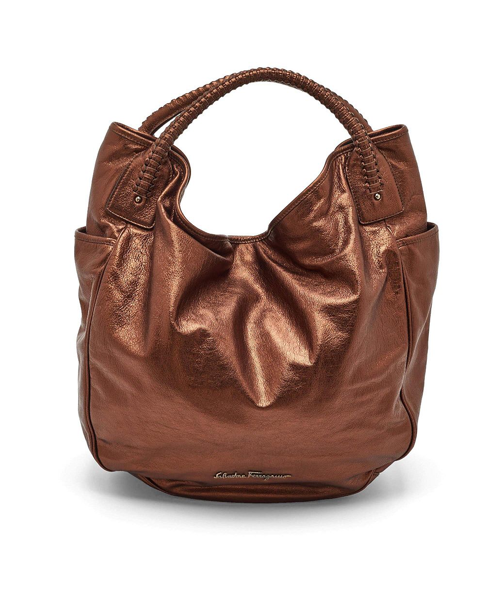 Сумка-хобо Pre-Owned Salvatore Ferragamo из металлической бронзовой кожи с плетёной ручкой
