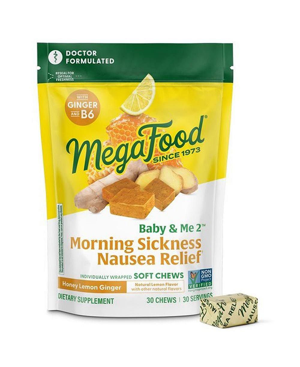 MegaFood Baby and Me 2 Morning Sickness Nausea Relief Soft Chews with Vitamin B6 and Ginger, Honey Lemon Ginger 30 Soft Chews
