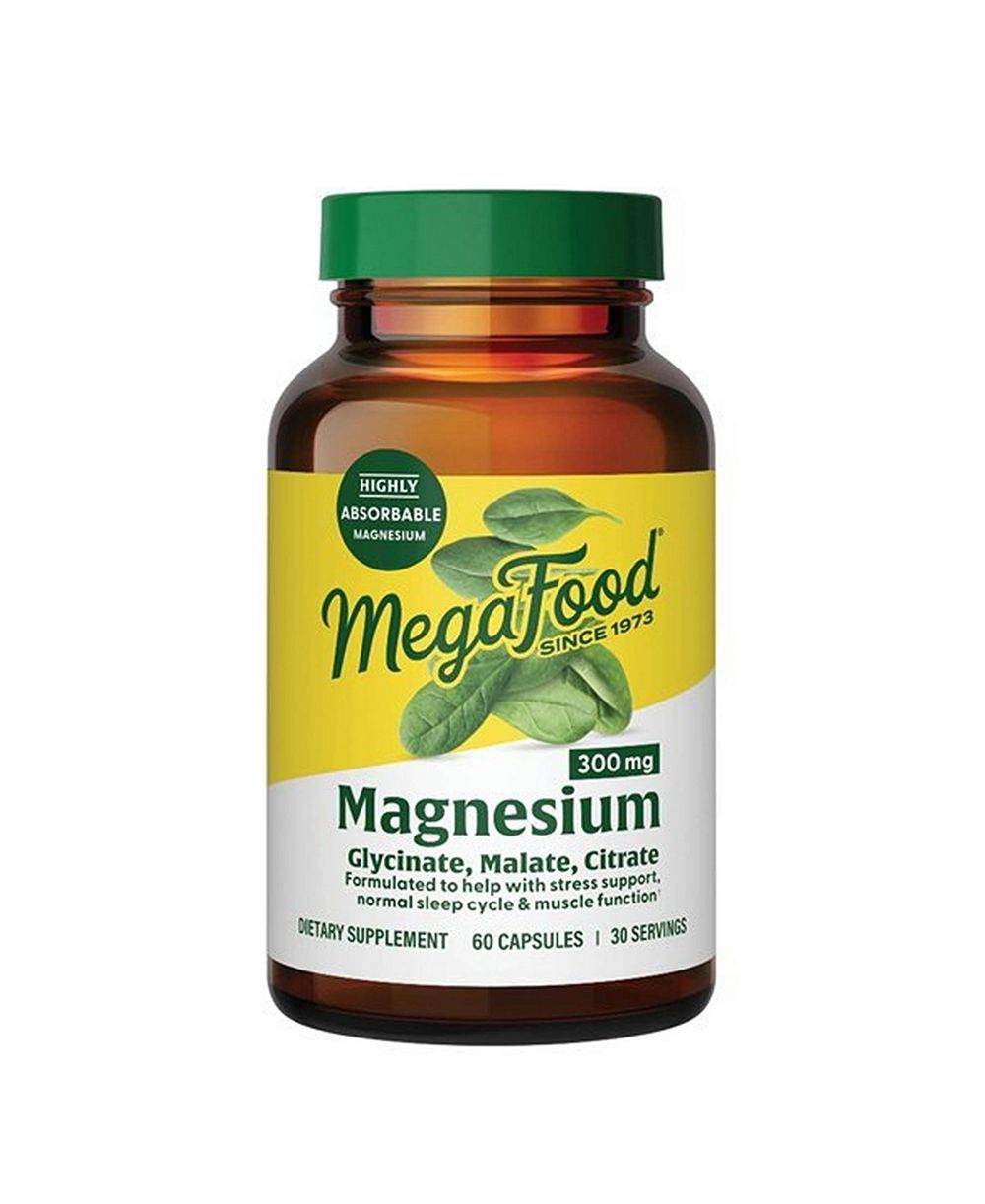 MegaFood магний 300 мг, глицинат, цитрат, малат магния, для сердца и нервов, 60 капсул