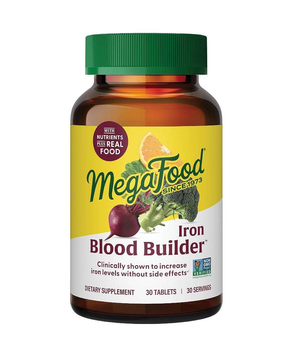 MegaFood Добавка железа Blood Builder для женщин и мужчин с витаминами C, B12 и фолиевой кислотой, 30 шт.