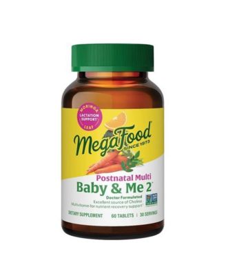MegaFood Baby and Me 2 Postnatal Multivitamin with Choline, Methylated Folate and Moringa Leaf, 60 Ct