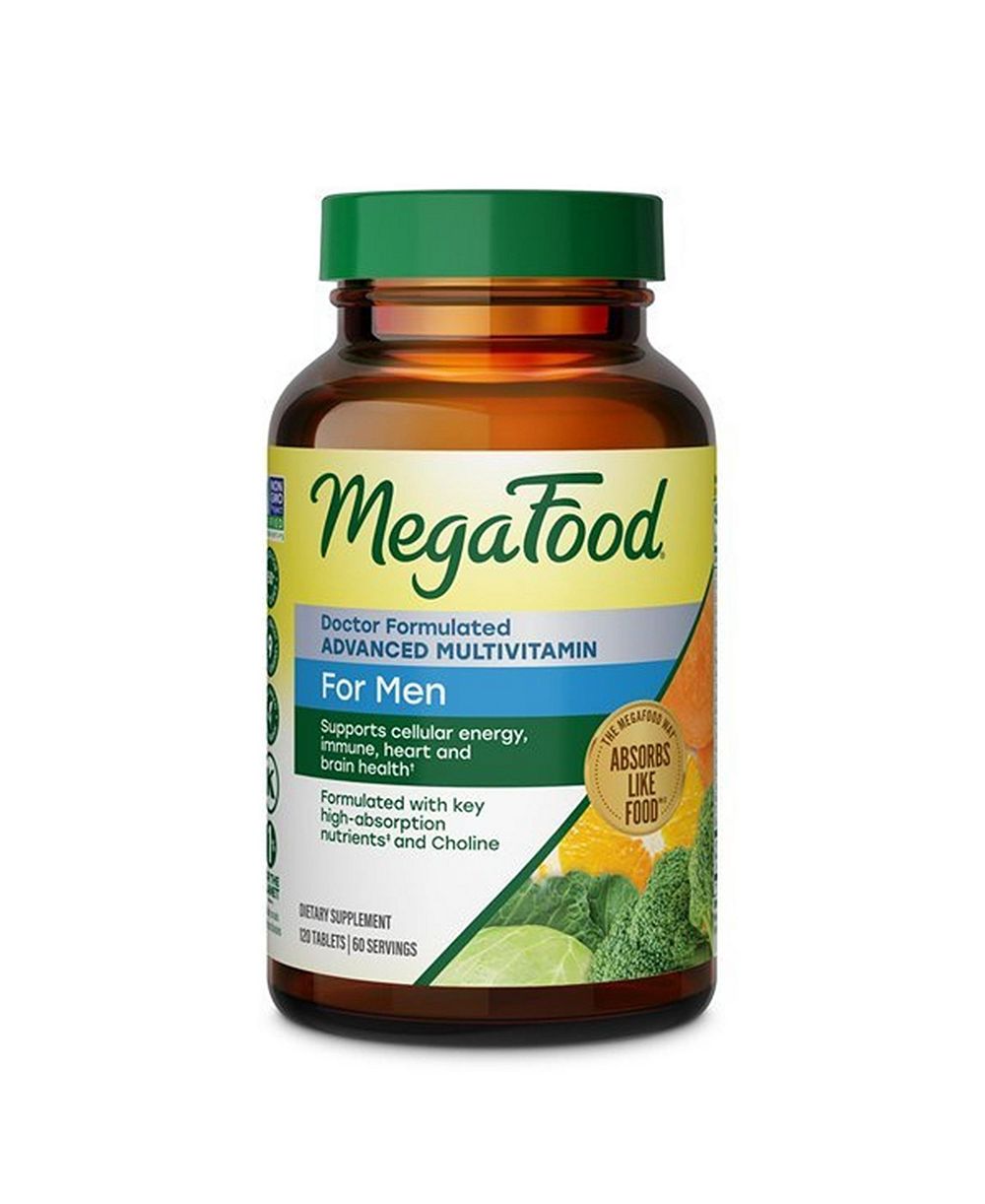 MegaFood Advanced Multivitamin for Men with Choline, Methyl B12, Methylfolate, Vitamin C and D3 and Zinc, 120 Ct