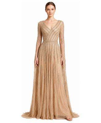 Lara Women's V-Neck Beaded Long Cape-Sleeve Dress