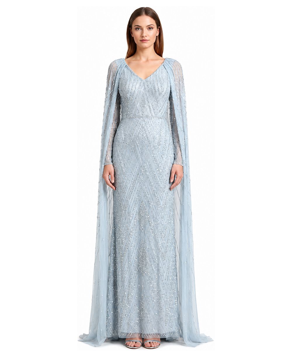 Lara Women's V-Neck Beaded Dress with Long Cape