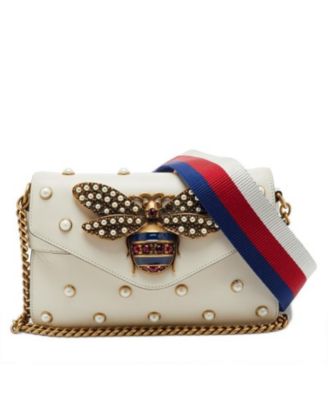 Pre-Owned Gucci Women's Broadway Pearly Bee Mini Leather Shoulder Bag