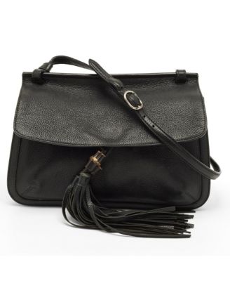 Pre-Owned Gucci Women's Bamboo Daily Tassel Pebbled Leather Shoulder Bag