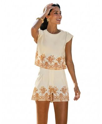 Cupshe Women's Cropped Top Embroidery Short Set