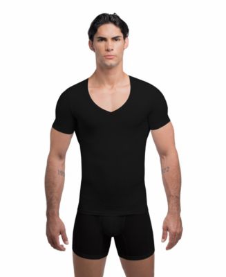 Rounderbum Men's Compression Slim-Fit Deep V-Neck Cotton-Blend T-Shirt