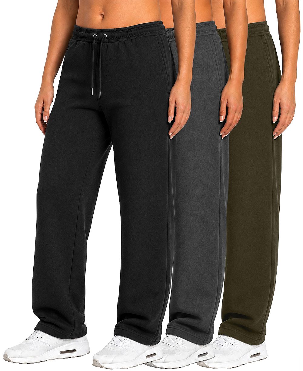 Blu Rock Women's Loose-Fit Tech Fleece Open-Bottom Sweatpants, 3-Pack