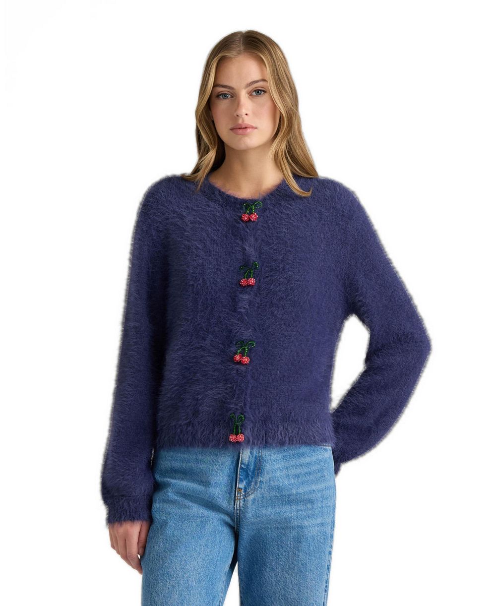 NVLT Women's Cherry Long-Sleeve Crew-Neck Cardigan