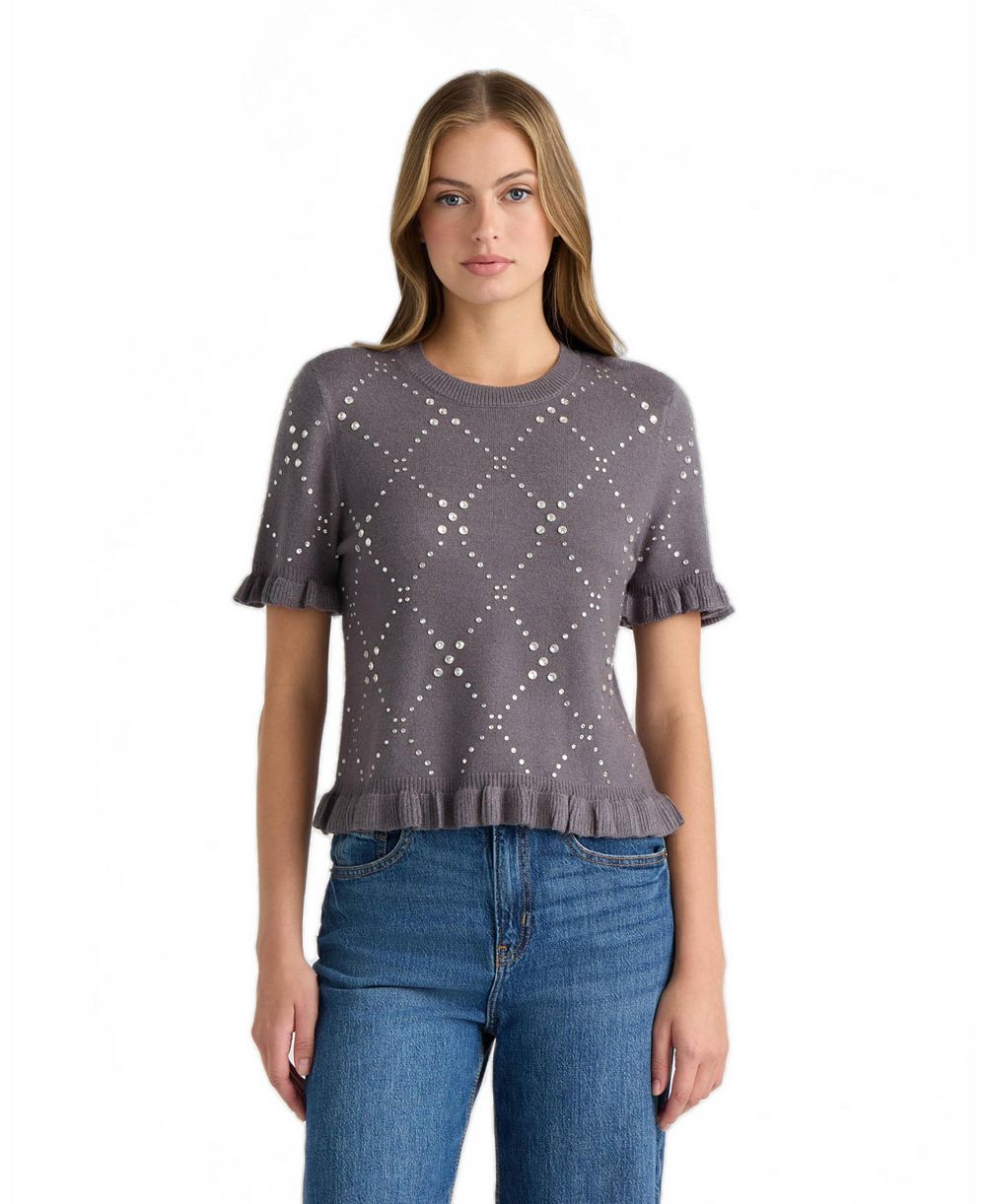 NVLT Women's Short-Sleeve Crewneck Ruffled Sweater