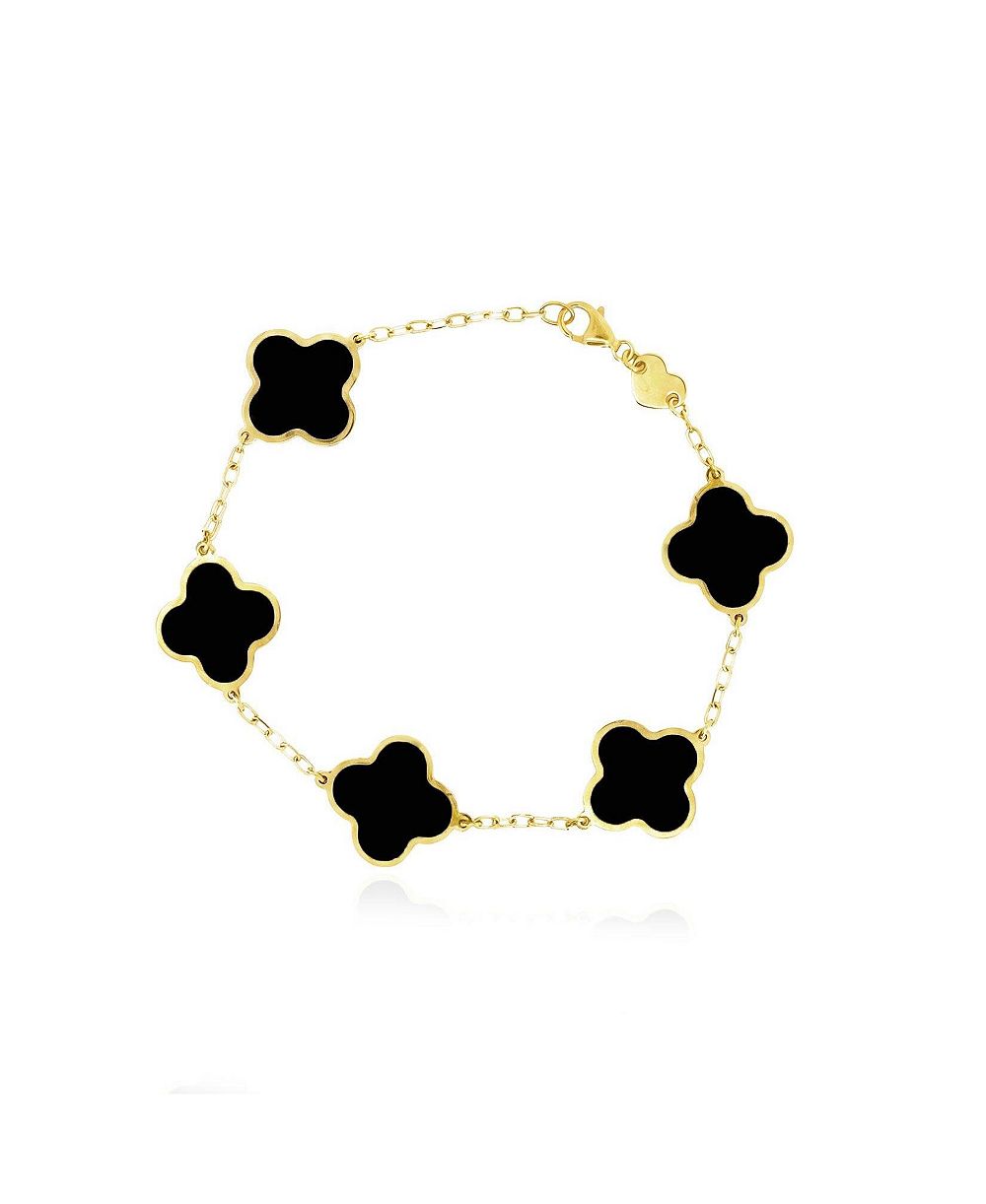 Браслет The Lovery Classic Onyx Clover из стерлингового серебра с напылением 14K Gold