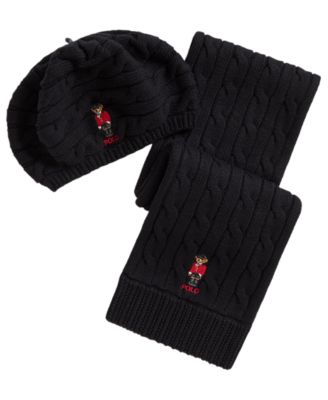 Детский комплект Polo Ralph Lauren: вязаная шапка и шарф с медведем Polo, 2 предмета