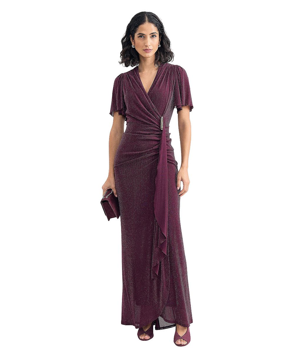 Phase Eight Women's Alexis Shimmering Flutter-Sleeve Wrap Maxi Dress