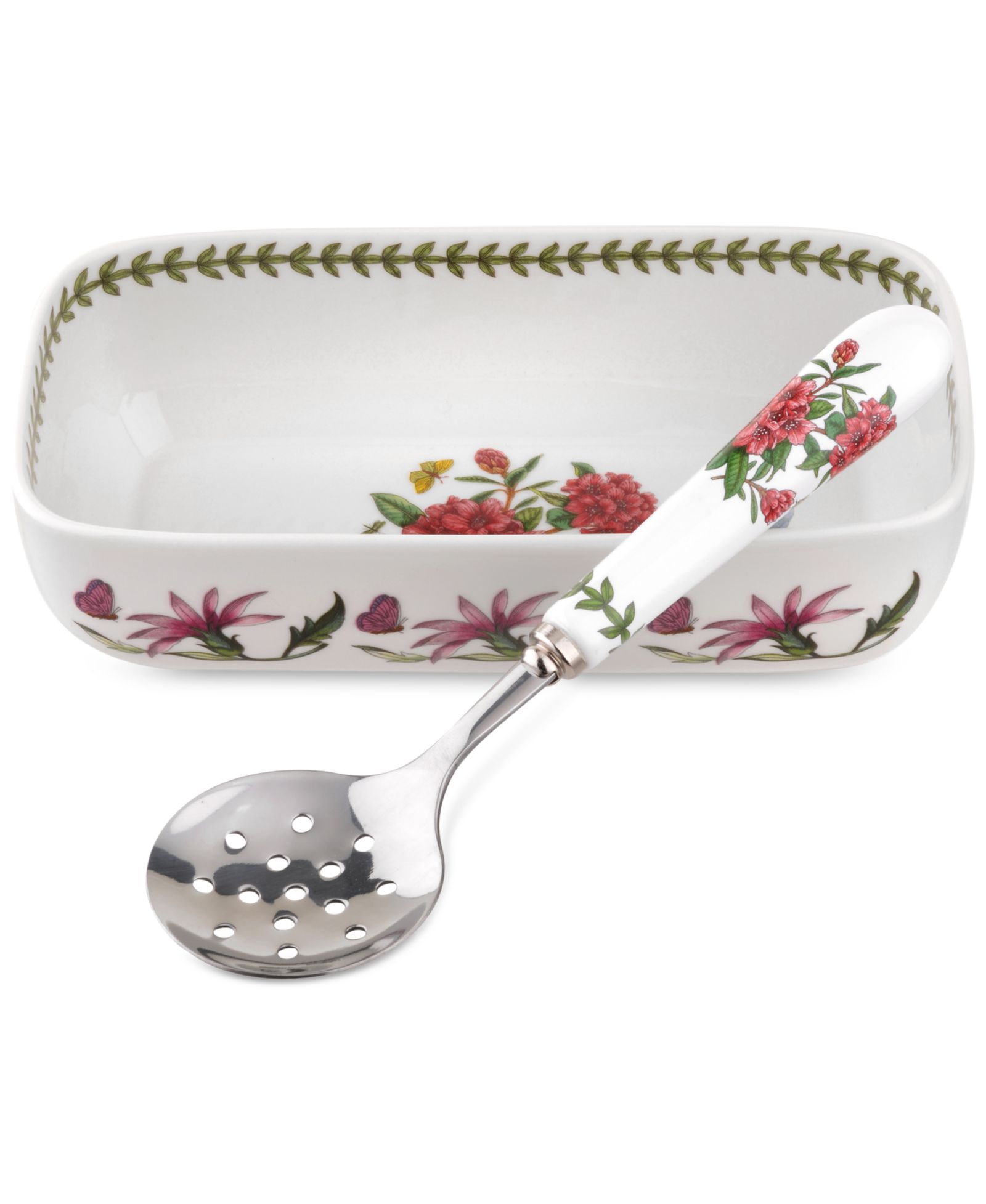 Portmeirion Botanic Garden Cranberry Dish & Slotted Spoon