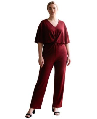 Avenue Plus Size Twist Cape Metallic Jumpsuit