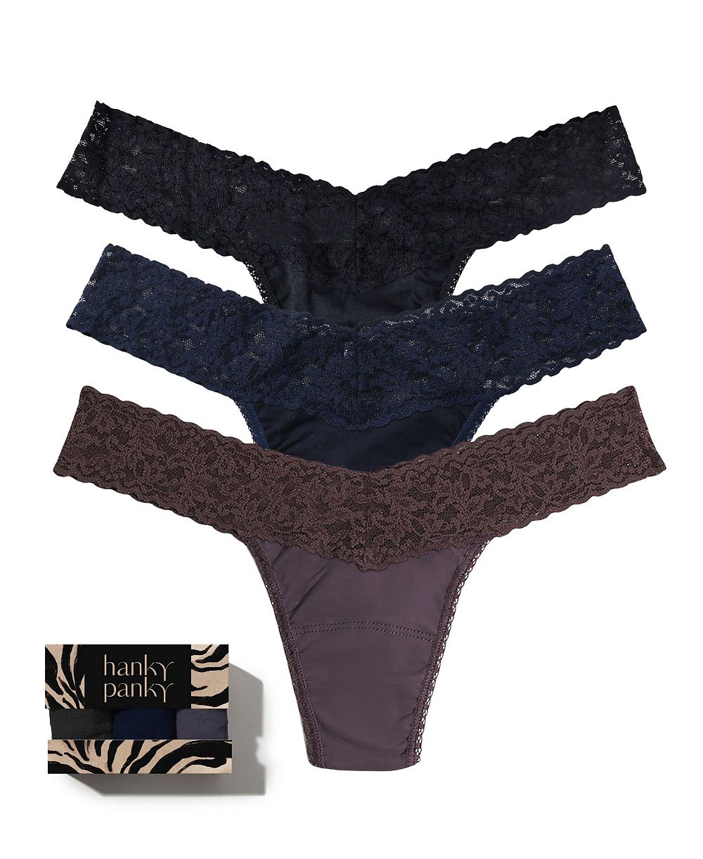 Hanky Panky стринги с низкой посадкой из хлопка Supima с кружевом, набор из 3 штук