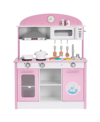 SUGIFT Lights and Sounds Wooden Play Kitchen With Cookware and Food Accessories, Ages 3+