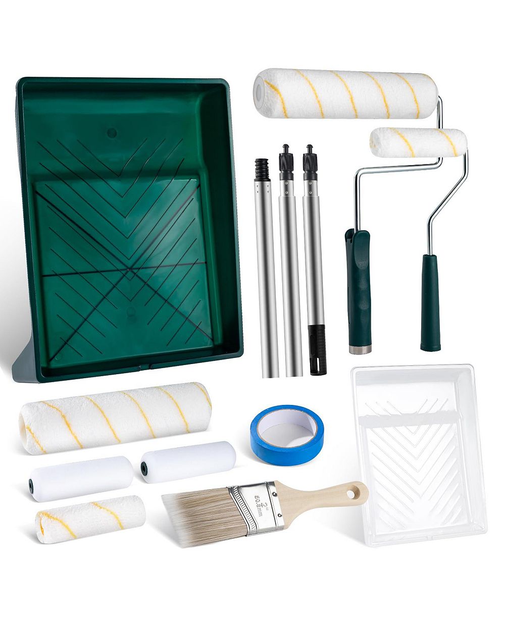 XDOVET Paint Roller Kit Extension Pole Tray Brush Tape