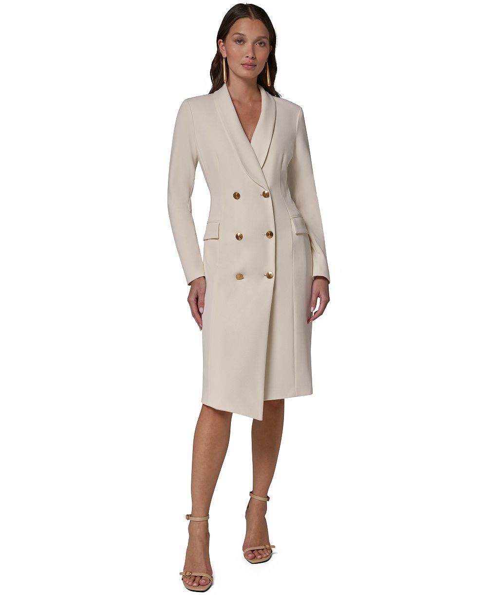 Donna Karan New York Women's Double-Breasted Shawl Collar Asymmetric-Front-Hem Blazer Dress