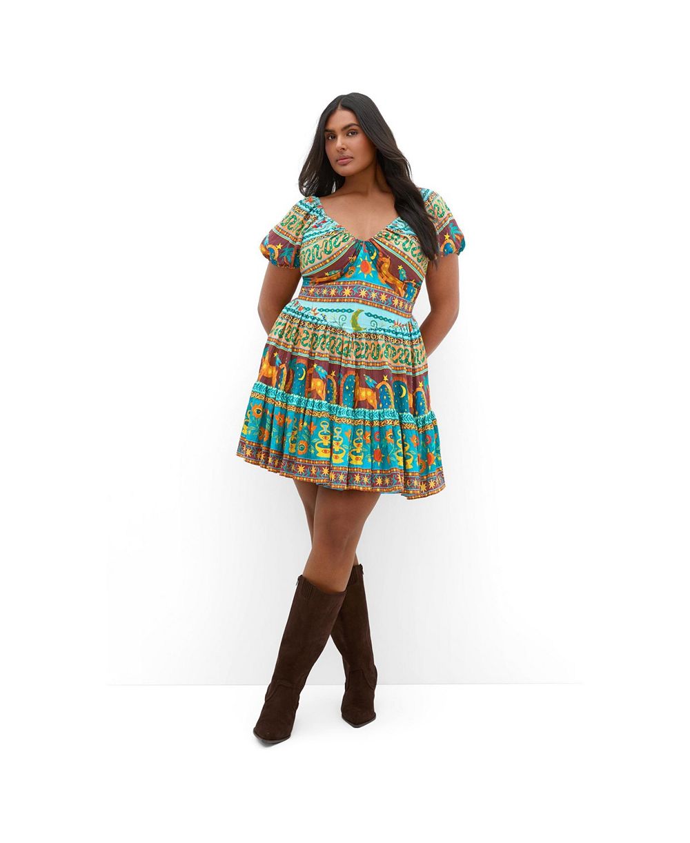 CITY CHIC женское короткое мини-платье с принтом Amaria, V-образным вырезом и коротким рукавом