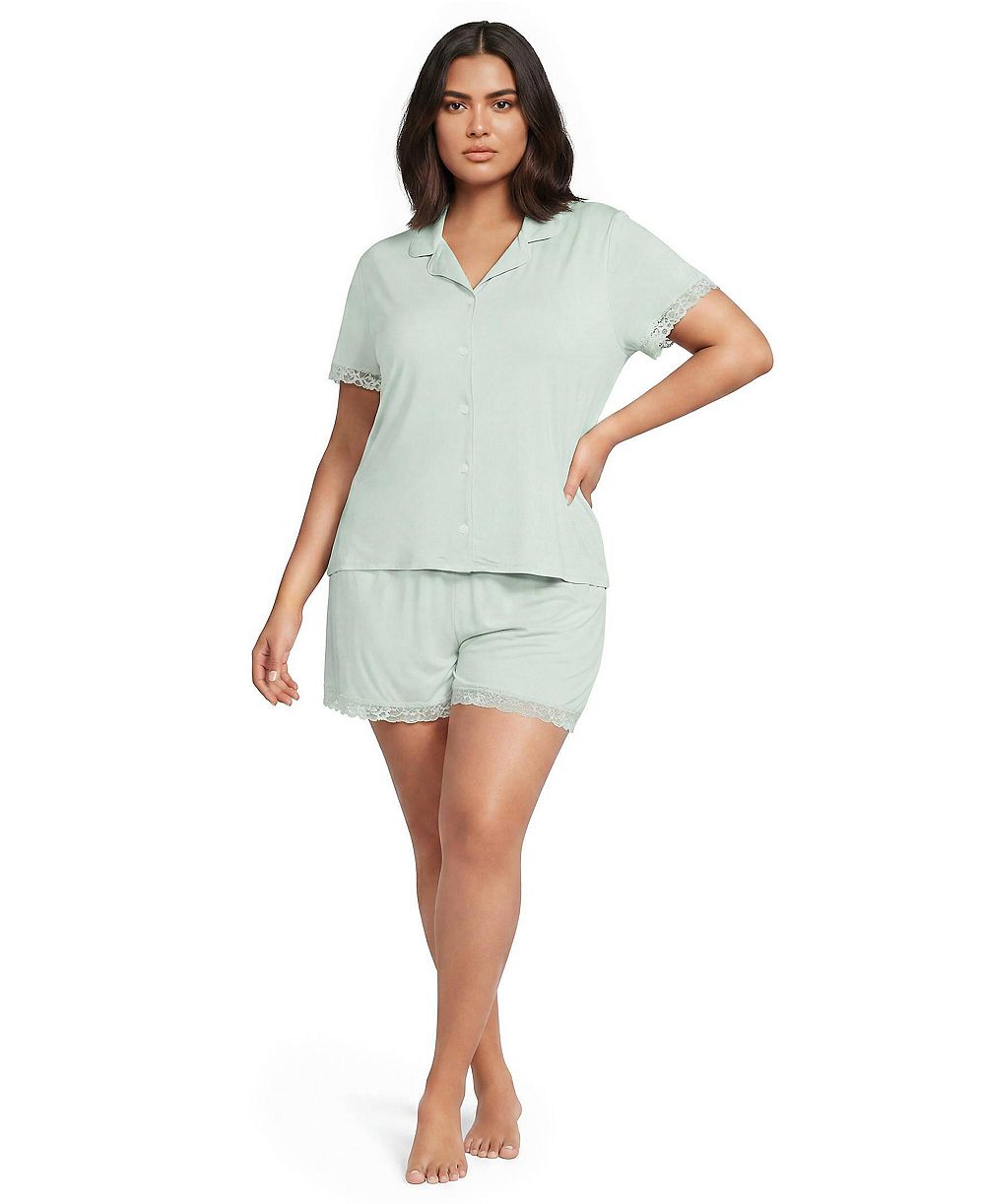 Lands' End Plus Size Cooling Lace-Trim Top and Shorts 2-Piece Pajama Set, 4" Inseam