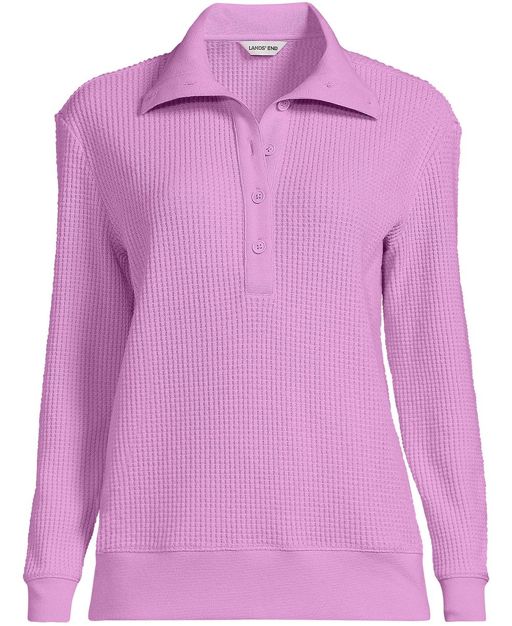 Женская рубашка Lands' End Plus Size Long-Sleeve Waffle-Knit Button-Up Henley с длинным рукавом