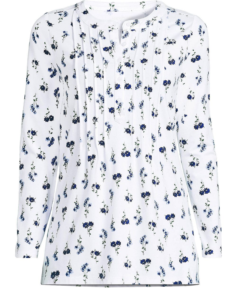 Lands' End Plus Size Long-Sleeve Pintuck Tunic Blouse