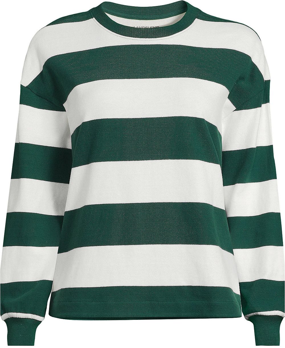 Lands' End Plus Size Long-Sleeve Breton-Stripe Relaxed-Fit T-Shirt