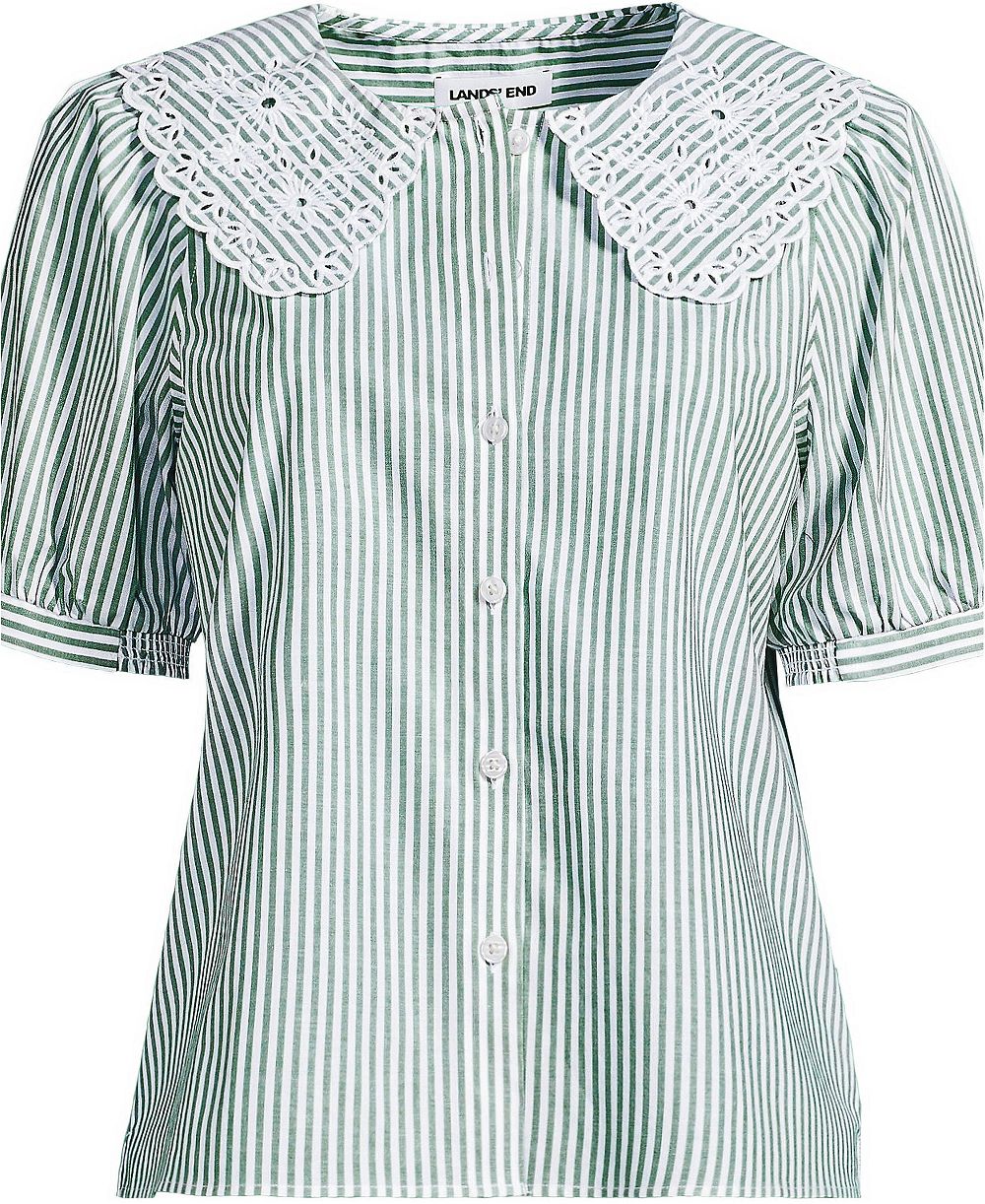 Lands' End Plus Size Ruffle-Collar Puff-Sleeve Blouse