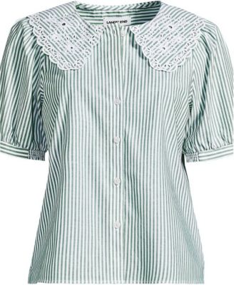 Lands' End Plus Size Ruffle-Collar Puff-Sleeve Blouse