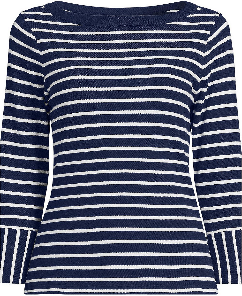 Lands' End Plus Size Boat Neck 3/4-Sleeve Cotton T-Shirt