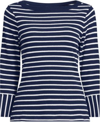 Lands' End Plus Size Boat Neck 3/4-Sleeve Cotton T-Shirt