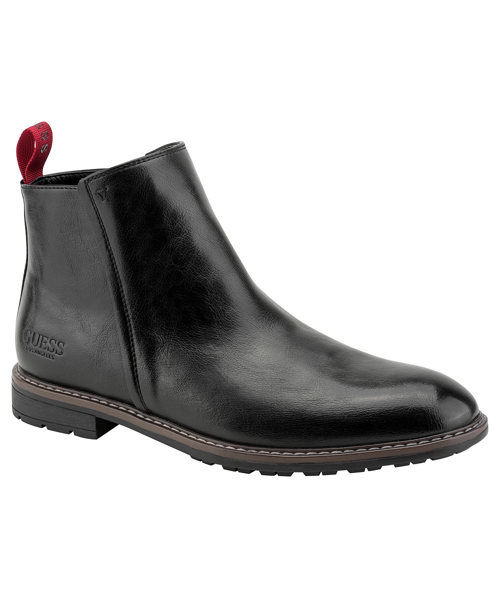 GUESS Men's Daming Faux Leather Ankle Round-Toe Boots