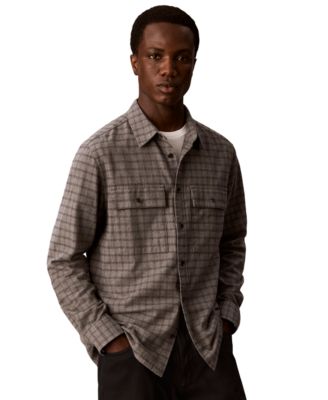 Calvin Klein Men's Melange Flannel Classic-Fit Button-Down Shirt