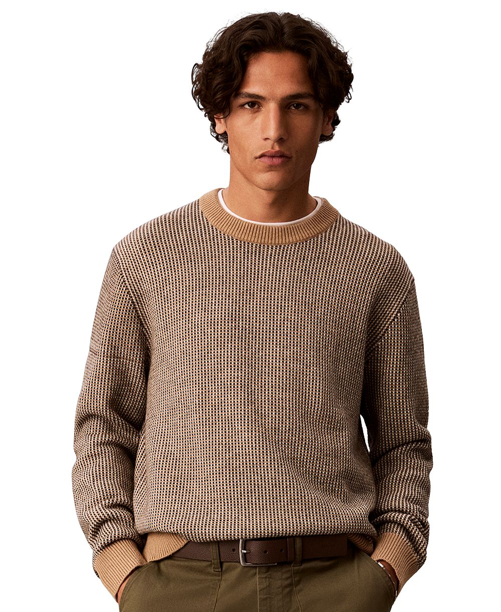 Calvin Klein Men's Cotton-Wool Blend Dotted Stitch Classic-Fit Sweater