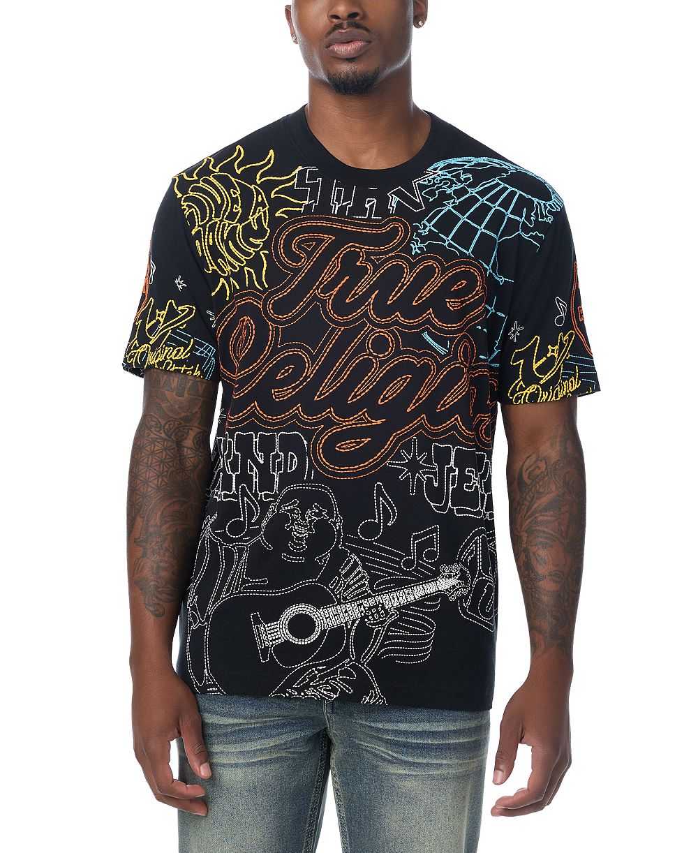 True Religion Men's Logo Tee Graphic Puff-Print T-Shirt