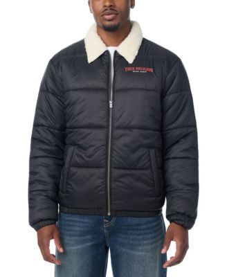 True Religion Men's Sherpa Collar Short Regular-Fit Puffer Jacket