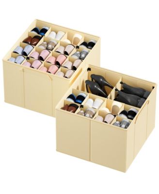 SpaceAid 2 Pack Shoe Storage Organizer for closet, a set of 2 foldable shoe storage containers with adjustable dividers