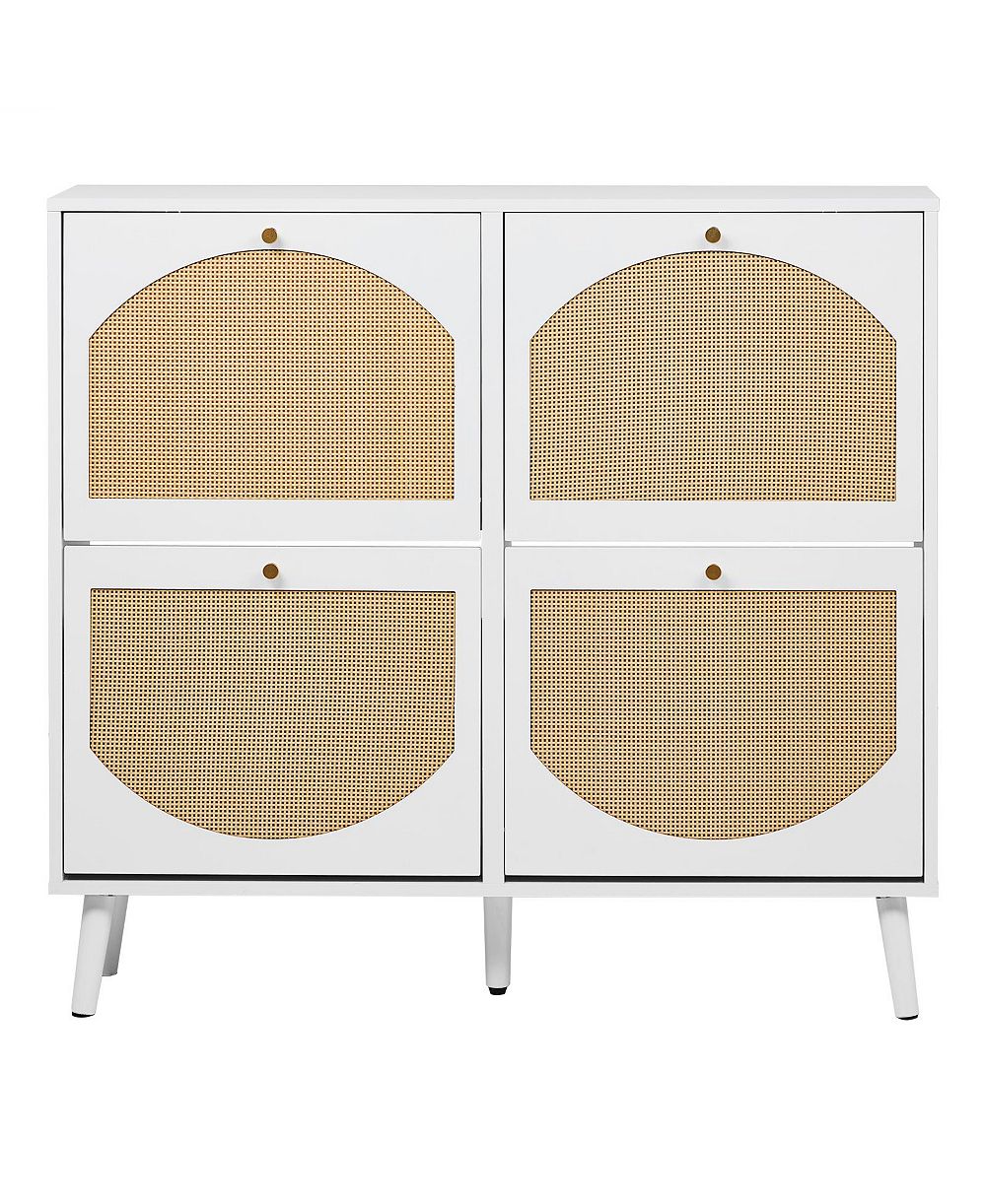 Slickblue 4-Compartment Rattan Shoe Storage Cabinet with Flip Drawers