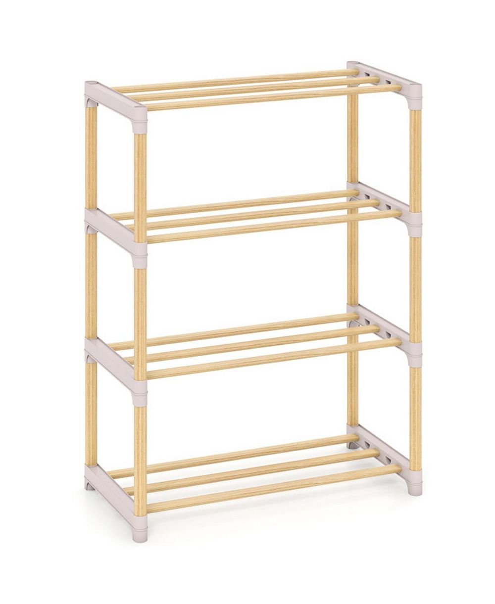 Slickblue 4-Tier Solid Pine Wood Shoe Rack with Stackable Slatted Shelves