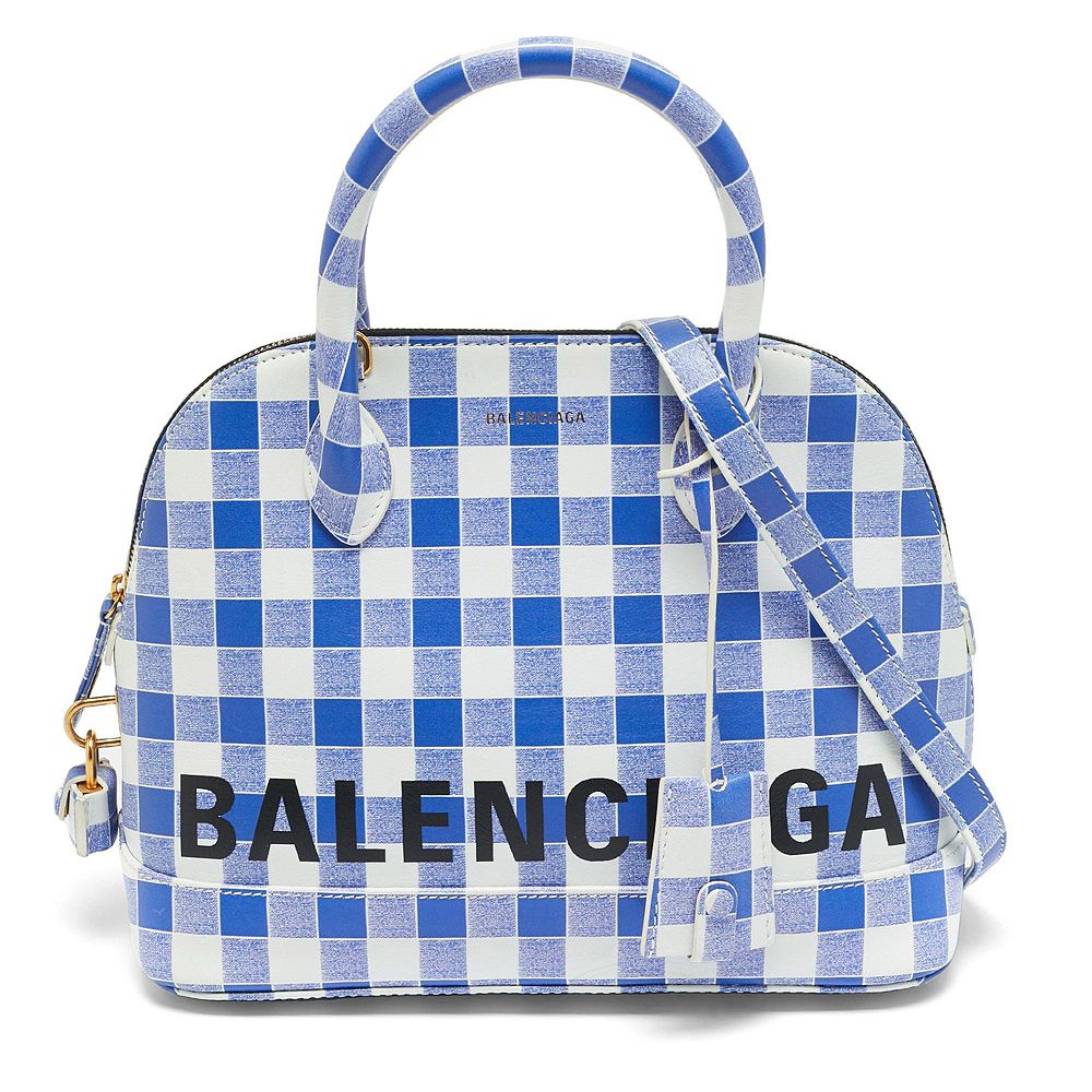Б/у женская маленькая сумка Balenciaga Ville из кожи в клетку гингем
