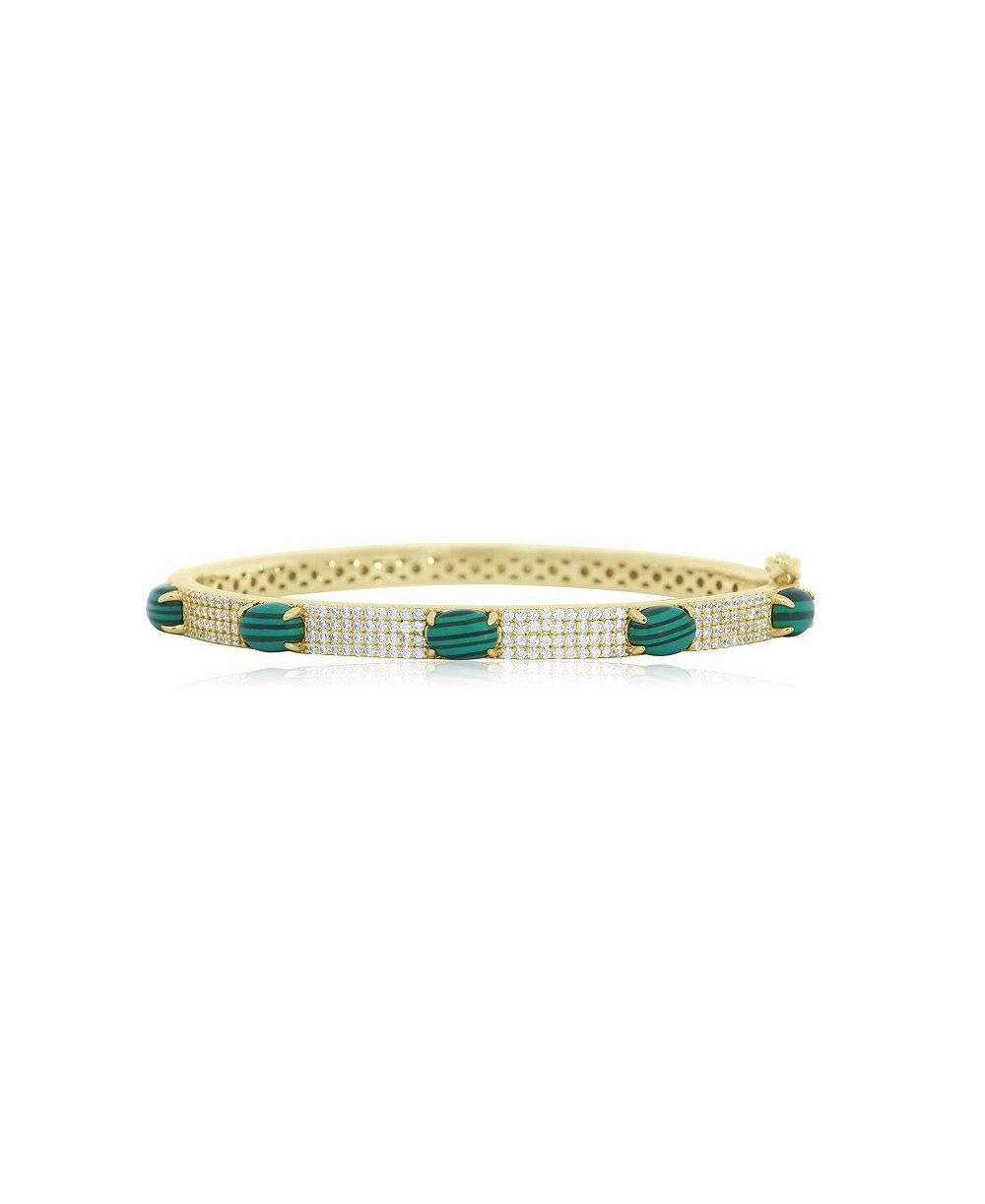 Браслет The Lovery Malachite CZ Pave Station из стерлингового серебра с позолотой 14K и фианитами