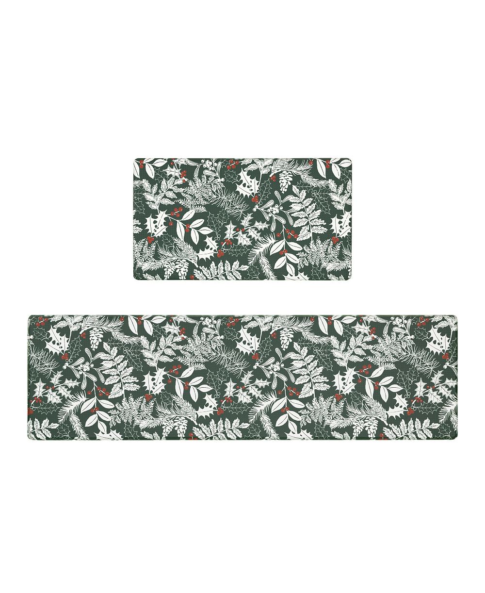 Laura Ashley нескользящий кухонный коврик Christmas Holly Leaves, набор из 2 шт