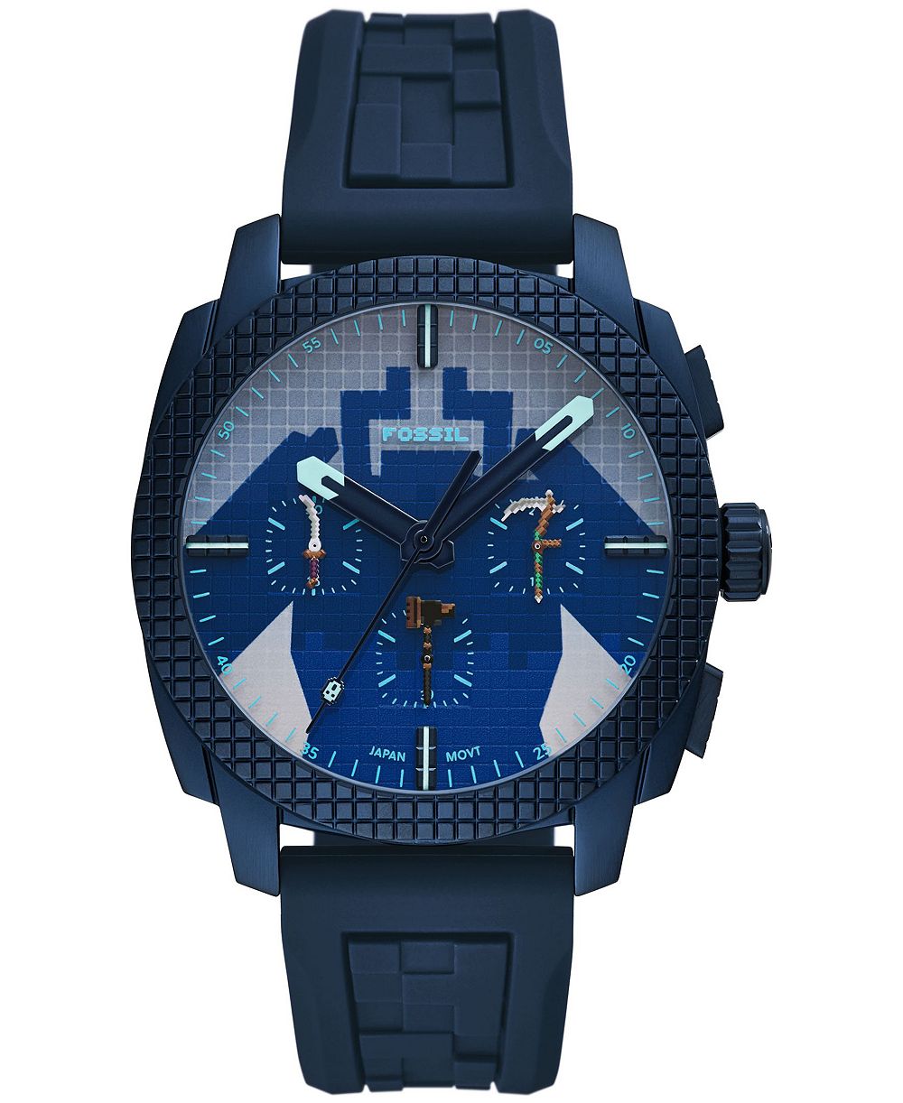 Fossil Unisex Minecraft Dungeons II Chronograph Quartz Blue Silicone Band Watch 44mm