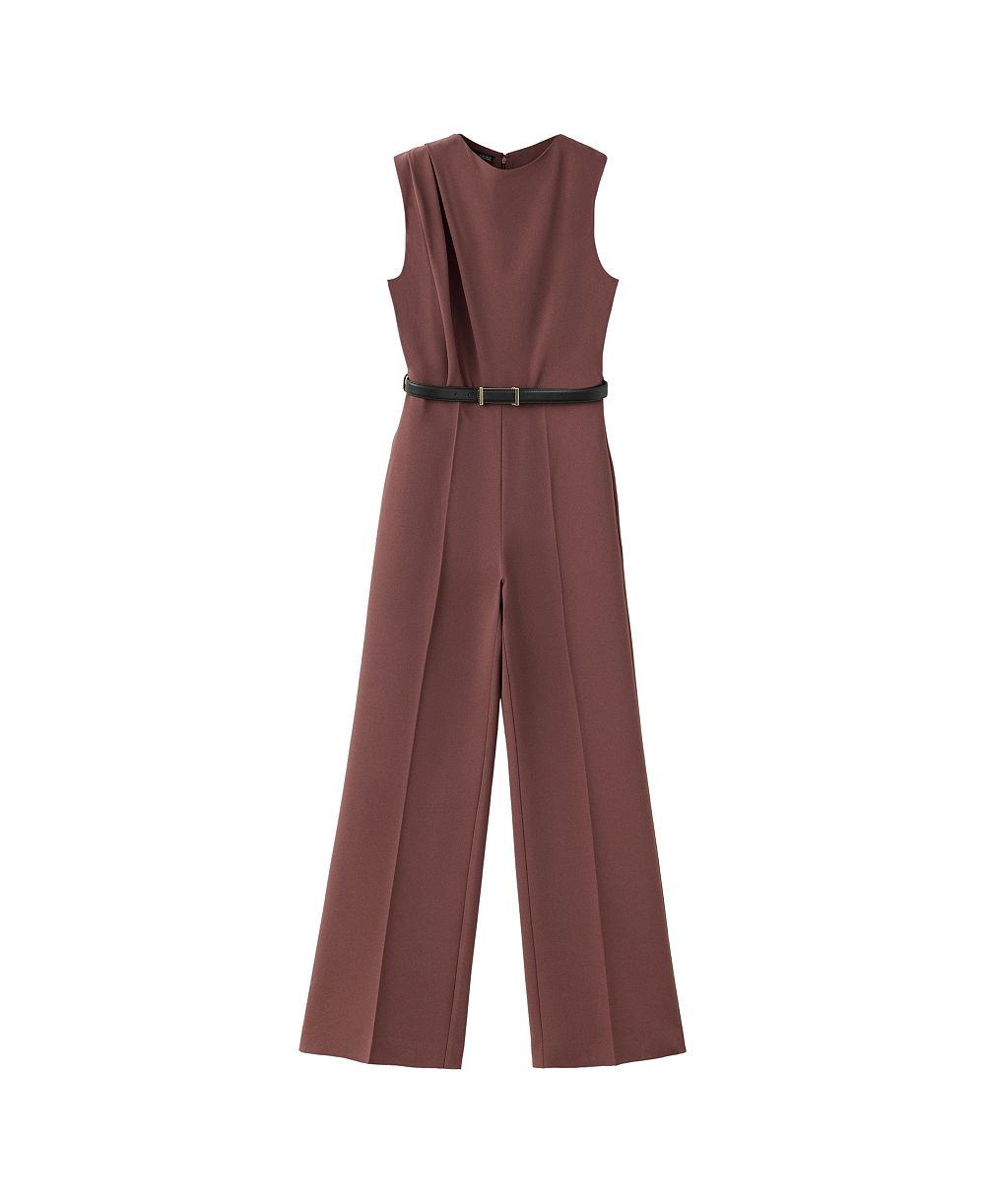 MANGO Women's Wide-Leg Belted Sleeveless Jumpsuit