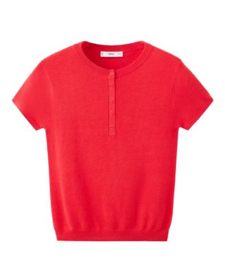 MANGO Women's Crew-Neck Short-Sleeve Fine-Knit Sweater